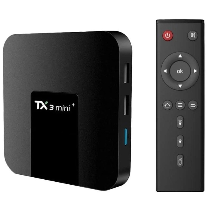 Mini PC Tv Box Techstar® TX3 Mini+, четириядрен процесор Amlogic S905X2, Android 11, UHD 4K, 4 GB RAM, 64 GB ROM, WiFi DualBand, дистанционно управление
