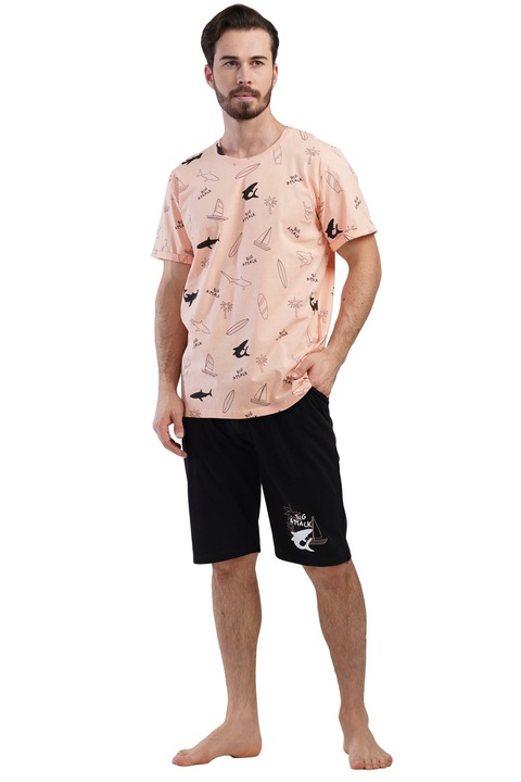 Férfi pizsama, tengeri motívum mintás modell