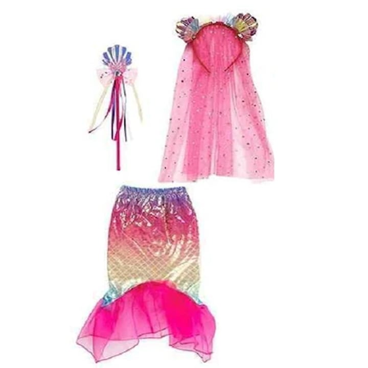 Costumas de sirena cu fustita, diadema si bagheta magica Toys 006698, Roz 3 ani