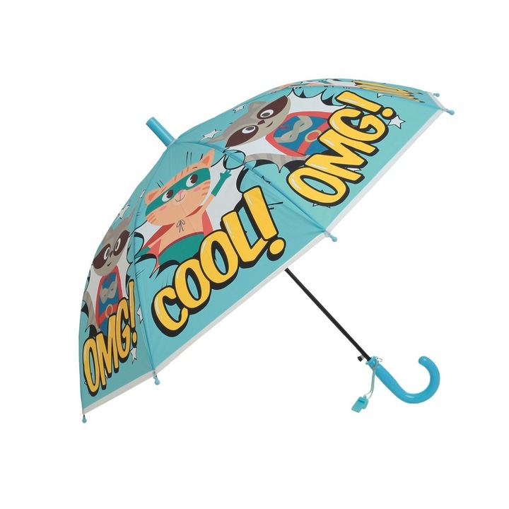 Hosszú automata pvc esernyő gyerekeknek PAMI, U-S621-341, 50 cm, 8 küllős, 50 cm, Türkiz