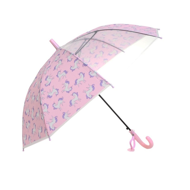 Hosszú automata pvc esernyő gyerekeknek PAMI, U-S621-342, 50 cm, 8 küllős, 54 cm, Rózsaszín