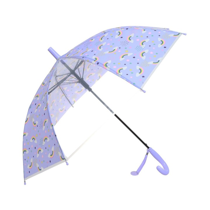 Hosszú automata pvc esernyő gyerekeknek PAMI, U-S621-342, 50 cm, 8 küllős, 54 cm, Halványlila