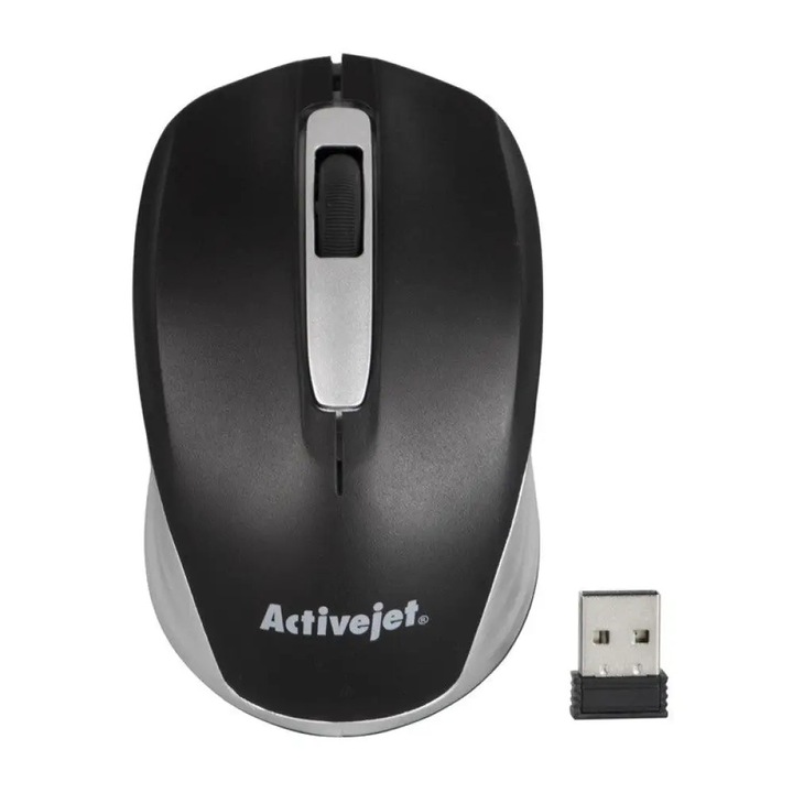 Mouse Activejet AMY-313, Optic, USB, Wireless, 1200 DPI, 3 butoane, Negru-Gri