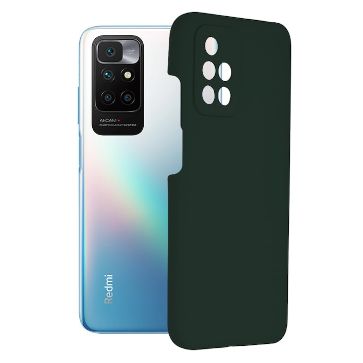 AZIAO dupla szerkezetű védőtok Xiaomi Redmi 10 2021 / Redmi 10 2022 készülékekhez, karcolásmentes, finom mikroszálas belső és tapadásgátló szilikon külső, Oxford zöld