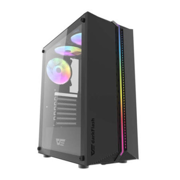Кутия за компютър, Darkflash, DK151, Закалено стъкло, ATX/ M-ATX / ITX, Черен, RGB осветление, Middle-Tower, С 3 вентилатора