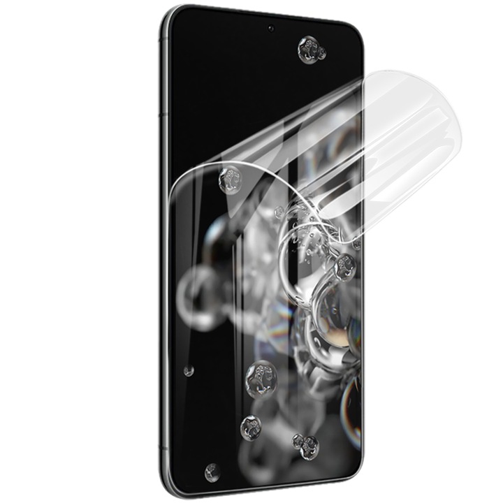 Folie Fata pentru Samsung Galaxy S22, Silicon Hydrogel Regenerabil, Flexible Hydro-Crystal, Optim Solution, Full Glue, Instalare usoara, Transparent