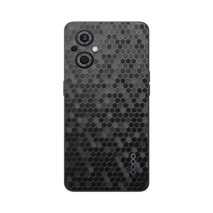 Folie Protectie iSkinz pentru Oppo Reno7 Lite 5G, Reno7 Z 5G - Honeycomb Negru Black Simple Cut, Skin Adeziv, Cover pentru Carcasa Spate