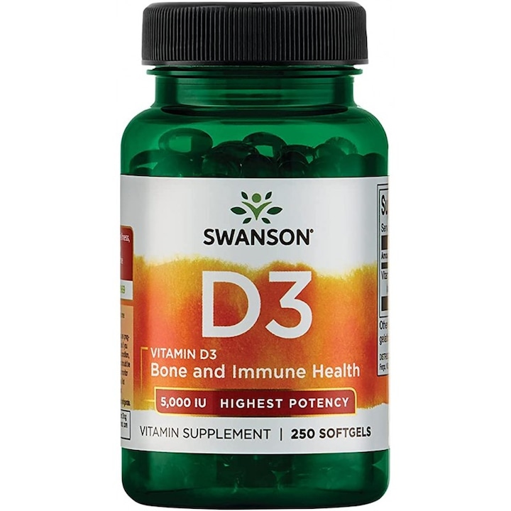 Хранителна добавка Swanson Витамин D3 5000 IU, 250 капсули