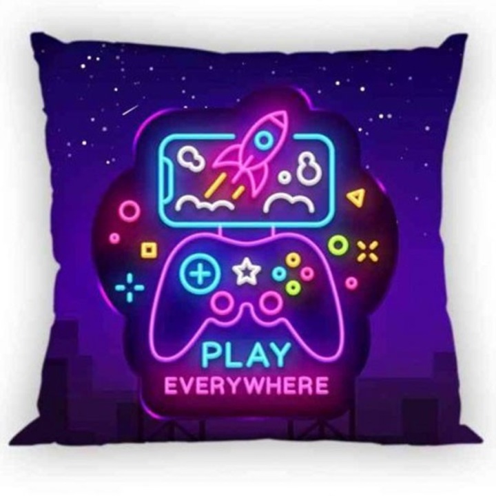 Fata de perna decorativa Faro, Gamer, bumbac, multicolor, 40x40 cm