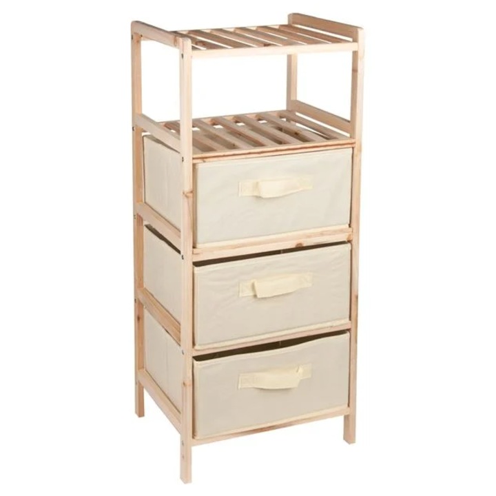 Raft universal, lemn natural, 2 rafturi, 3 sertare, 32x26x76 cm