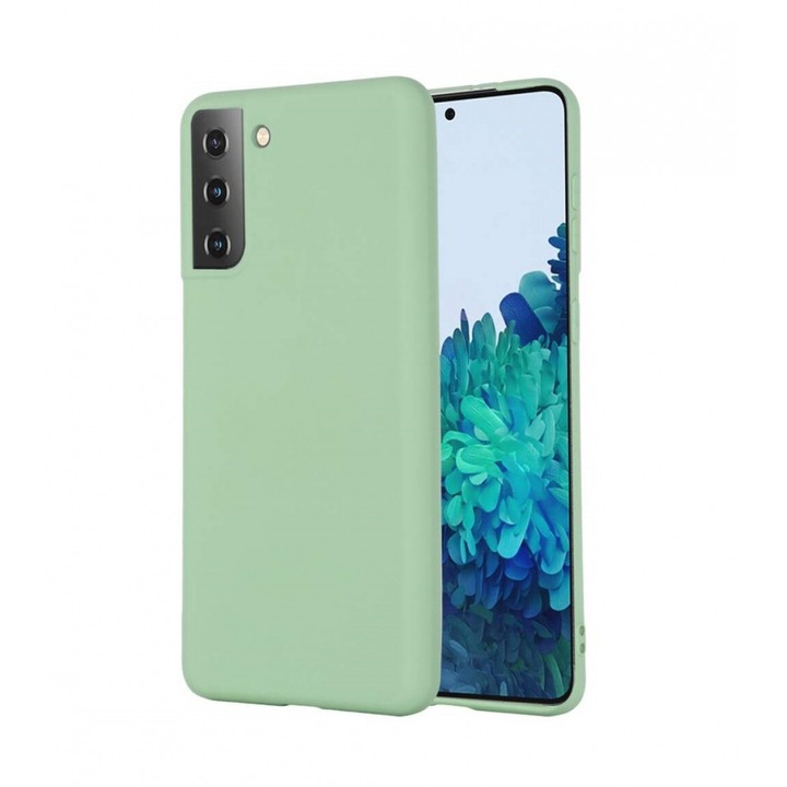 Калъф Paramount, съвместим със Samsung S21, ултра тънък, зелен силикон, с кадифена вътрешност, защита на камерата