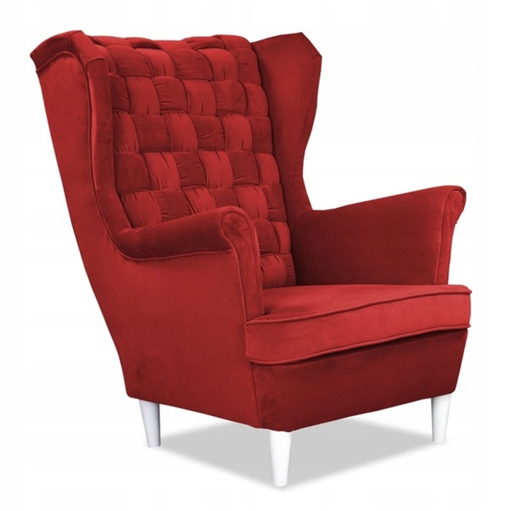 Fotoliu Fix Carol Scandinav Puf Din Velur Extensibil Pentru Sufragerie Rosu 104x84x92