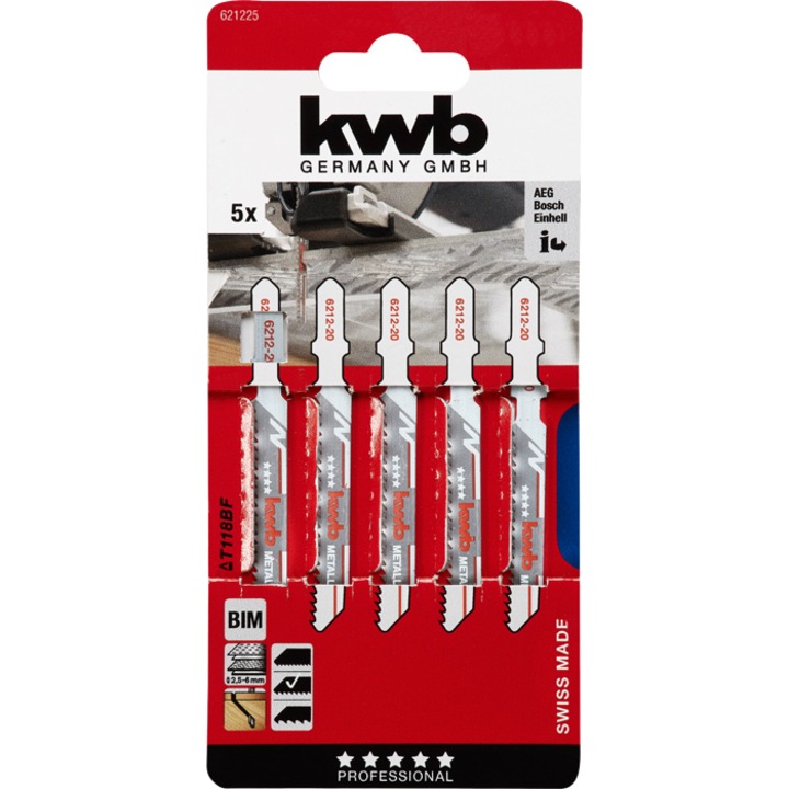 Lama de fierastrau KWB Professional, distanta dintre dinti: 2,0 mm, 77/50 mm, taietura dreapta medie, 5 buc.