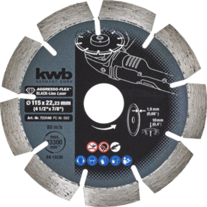Disc de taiere diamantat KWB Profi BLACK-LINE Aggresso-Flex®, 115x22,23x10,0x1,9mm