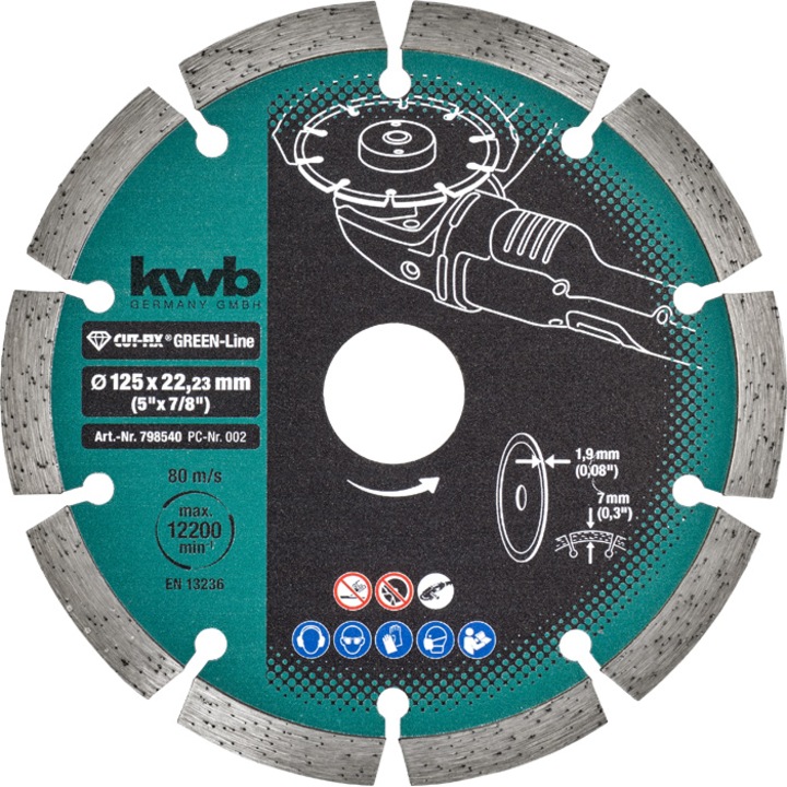 Disc de taiere diamantat KWB Profi Green-Line Cut-Fix®, 125x22,23x7,0x1,9mm