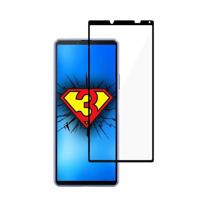 Фолио за екран 3MK, HardGlass Max Lite, за Sony Xperia 10 III, Пълно покритие, HD Яснота, Черен