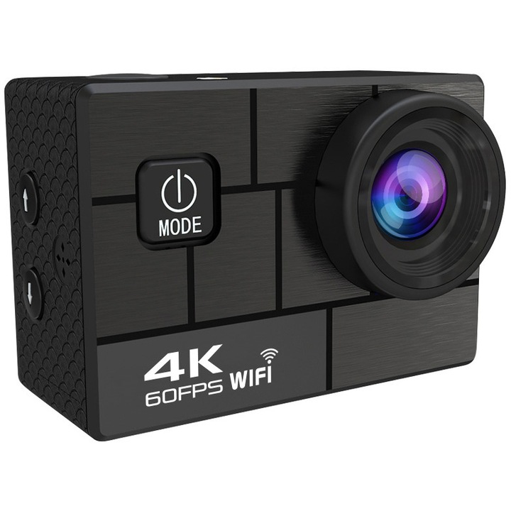 Екшън камера HouDeOS, WiFi, Записва до 4K 60FPS и 24MP снимки, 30M водоустойчив, 2.0"IPS, 64GB карта за съхранение, 2 x батерии, Черен