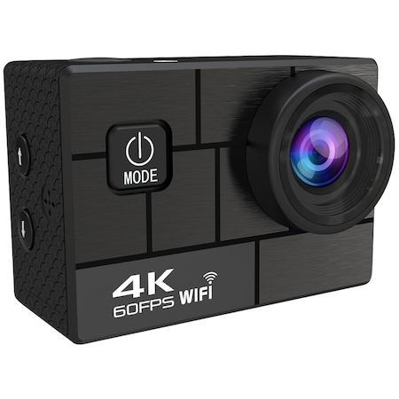 Camera de actiune WiFi HouDeOS™, inregistreaza pana la 4K 60FPS si fotografii de 24MP, EIS Anti-Shake, 30M Waterproof, 2.0“IPS, cu card de stocare de 64GB si 2 x baterii, Negru