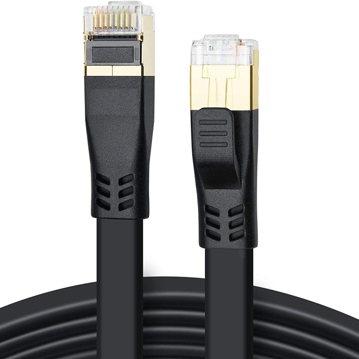 Lecheng internet kábel, CAT8, Lapos vezeték, 40 Gbps, 2000 Mhz, RJ45, 5 m, fekete