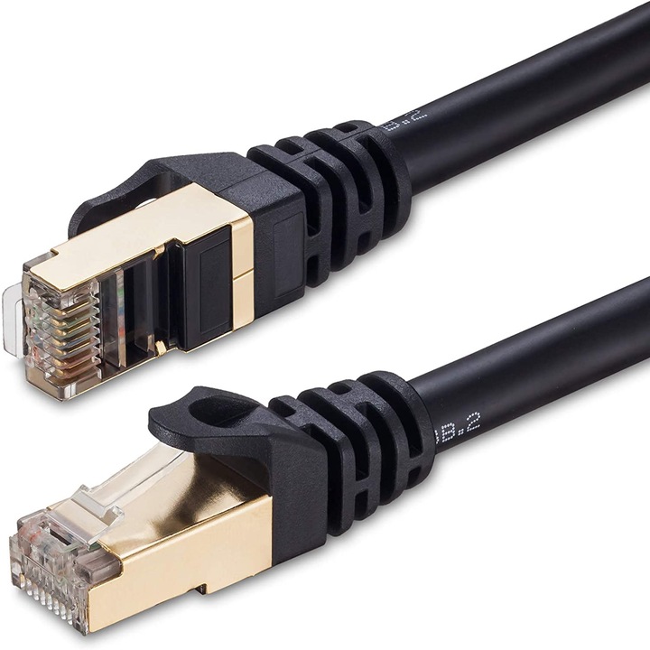 Lecheng internet kábel, CAT8, 40 Gbps, 2000 Mhz, RJ45, 1 m, fekete