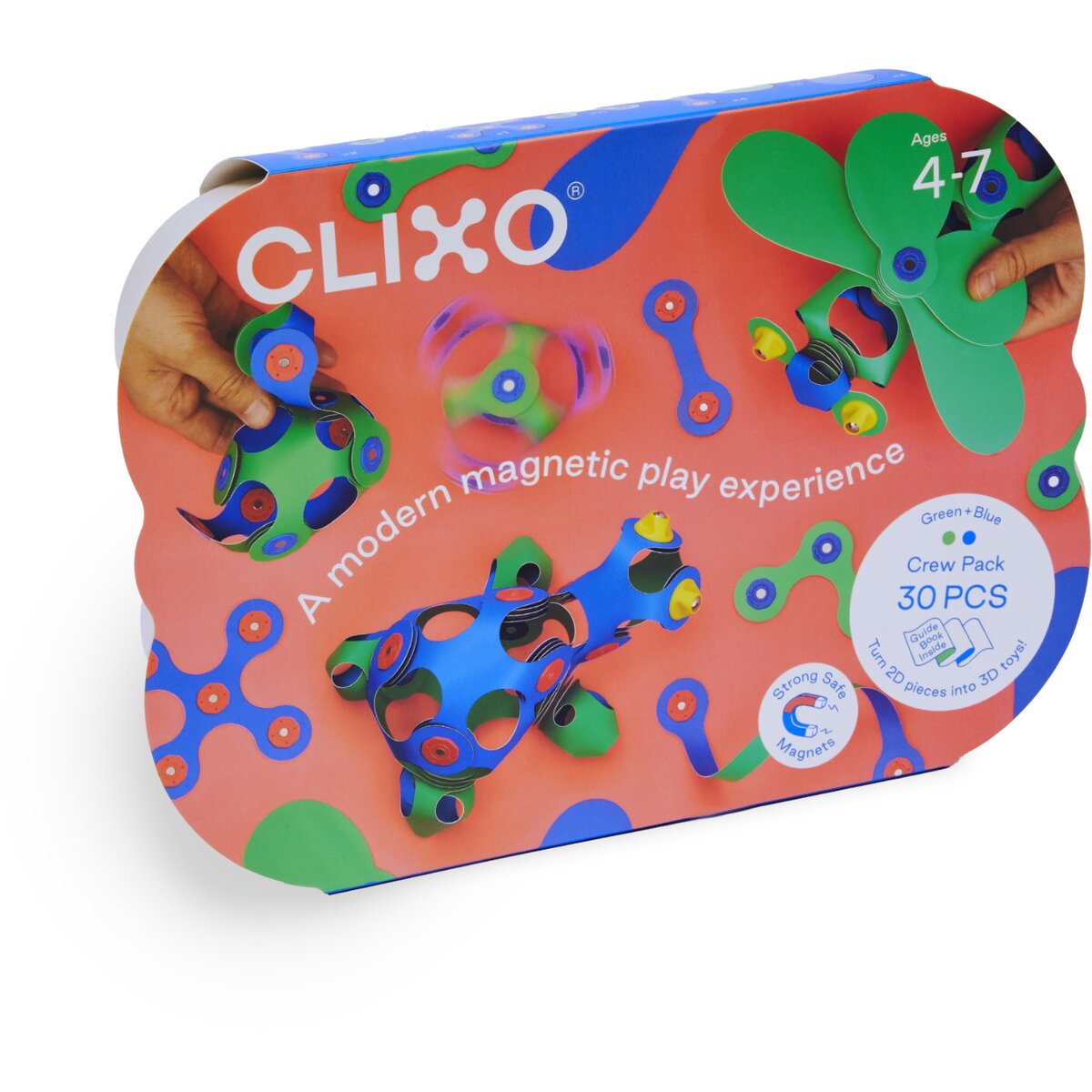 Set de construcție magnetic Clixo - Crew Pack, albastru/verde, 30 piese