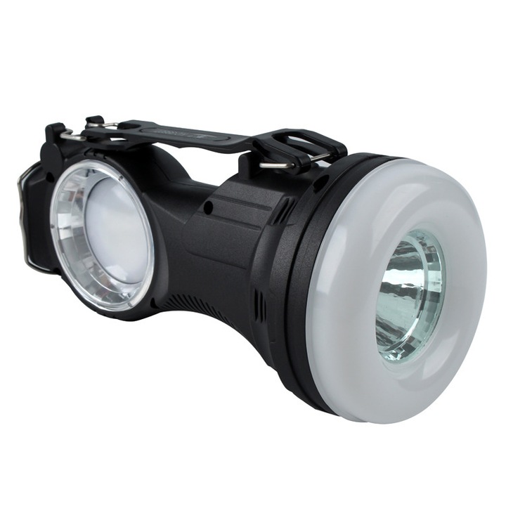 Lanterna multifunctionala cu acumulator si incarcare solara, 150 lumeni, 100 metri distanta, negru