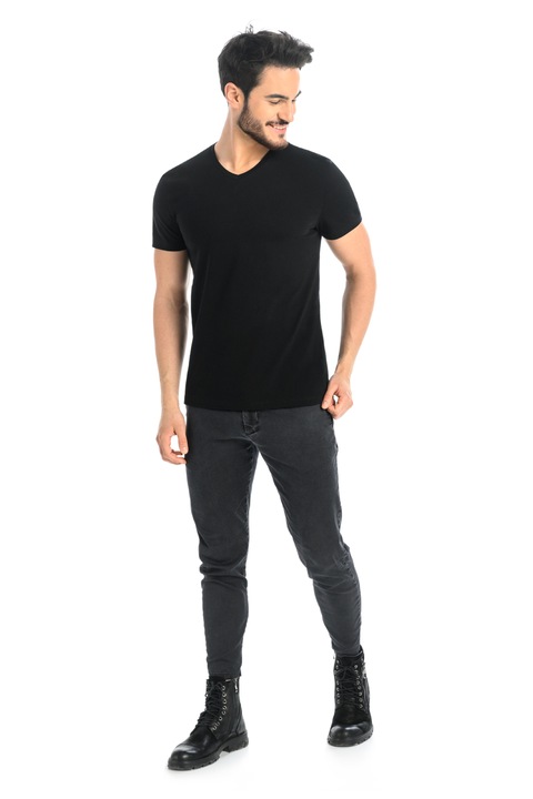 Мъжка тениска от памук, с къс ръкав, Dany, Teyli, Черен