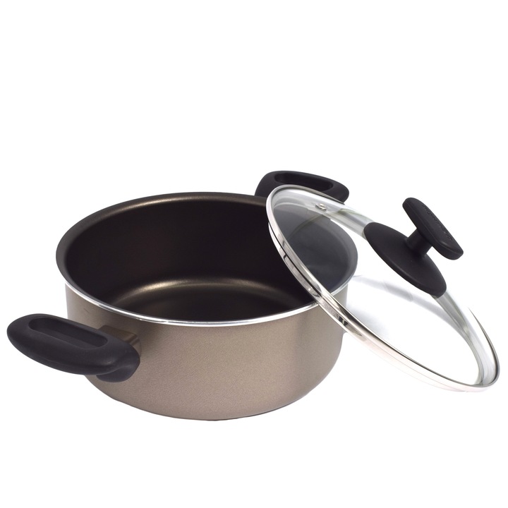 Oala cu capac antiaderenta, GermagTrend, Bej, 4.3 L, 26 cm, 94081