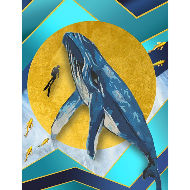 Set goblen cu diamante, cu sasiu, Balena abstracta, 50x65 cm