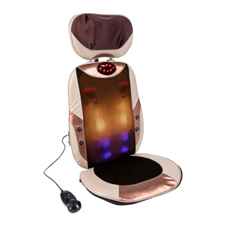 Scaun pentru masaj Mantra 3D-SHIATSU, 4 moduri de masaj, Termoterapie pentru spate, Bej