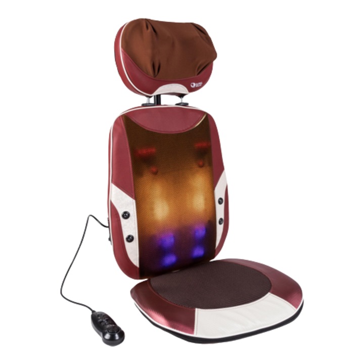 Scaun pentru masaj Mantra 3D-SHIATSU, 4 moduri de masaj, Termoterapie pentru spate, Rosu