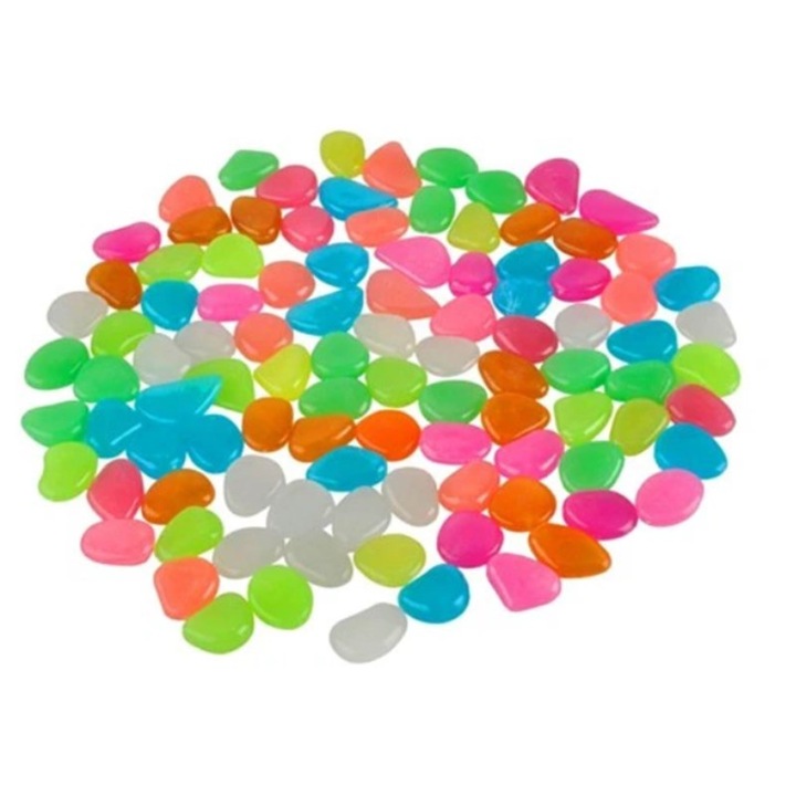 Set pietre decorative, Zola®, fosforescente, 100 bucati, multicolore, dimensiune 2-3 cm