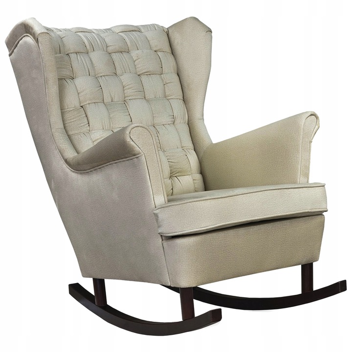 Fotoliu/Balansoar Carol, Family Meble, Model Monolith, 104x84x92 cm, Catifea/Lemn fag, Bej sampanie