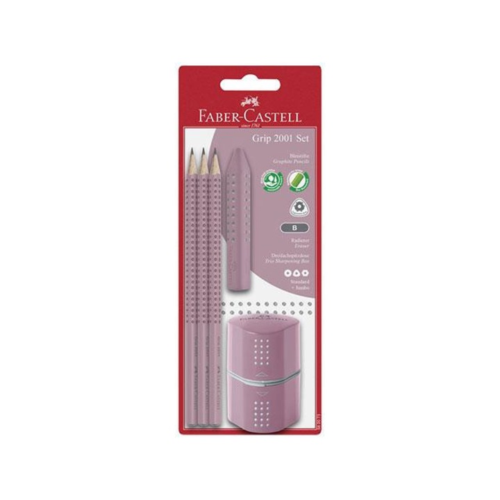 Faber-castell: grip 2001 rózsás árnyék grafit ceruza szett hegyezővel és radírral