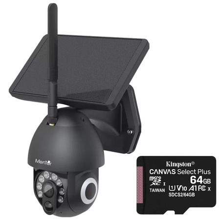 Camera de supraveghere cu panou solar wireless Mentor SY007 WiFi IP66 Full HD Pan/Tilt 12800mAh night vision Speed Dome audio-video senzor de miscare gri control vocal prin Apple HomeKit Siri Alexa Google Assistant