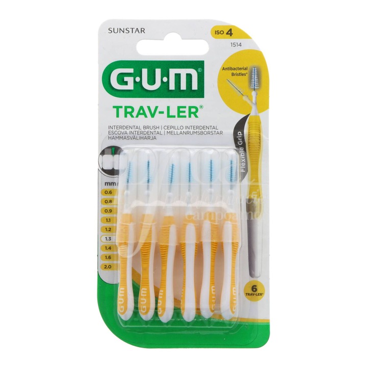 Set 6x Periute Interdentare, GUM, Trav-Ler, pentru Curatare in Profunzime, Tratate cu Clorhexidina, 1.3 mm