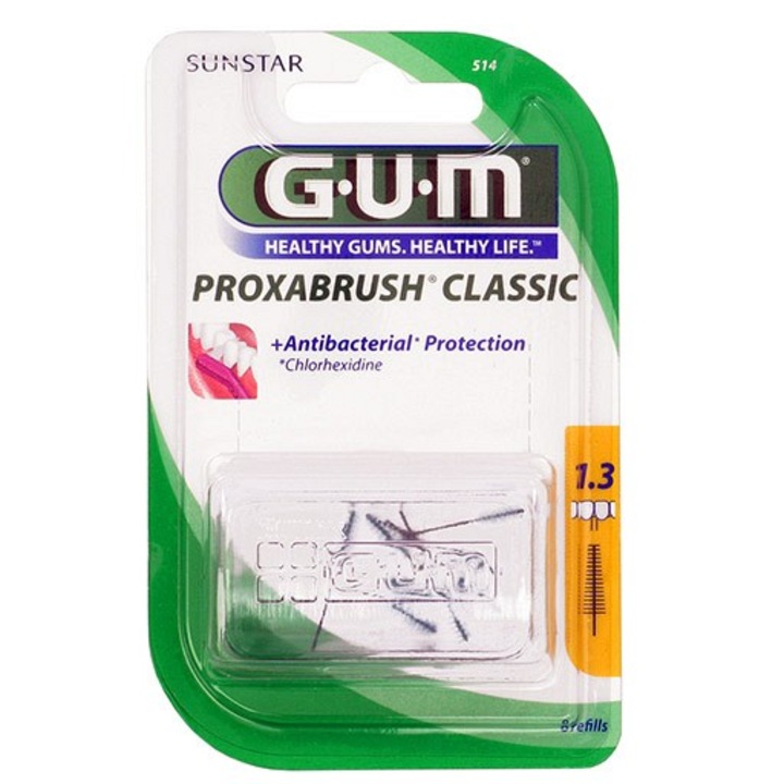 GUM ProxaBrush interdentális kefe készlet, 8 db, mélytisztításhoz, klórhexidinnel kezelt, 1,3 mm