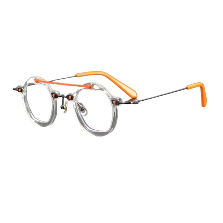 Ултралеки очила, Титан, Унисекс, Ретро дизайн, В стил Хонг Конг, Оранжев/Прозрачен