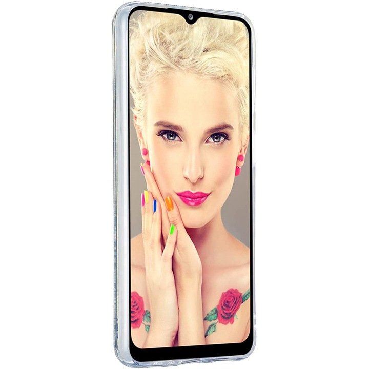 Калъф, съвместим с Samsung Galaxy A22 4G, с вода и блясък, блясък, мода, защита на камерата, розов, PlanetPhone