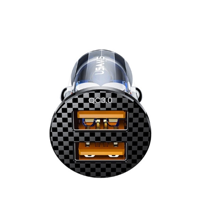 USAMS 2XUSB C23 36W átlátszó fekete autós töltő