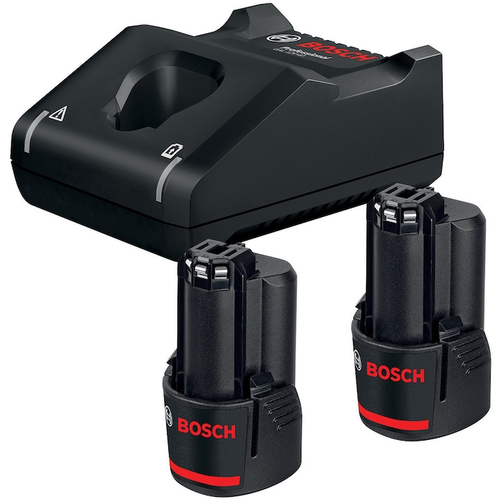 Set 2 acumulatori si incarcator rapid Bosch Professional 1600A019RD, 12 V, 3 Ah capacitate acumulator