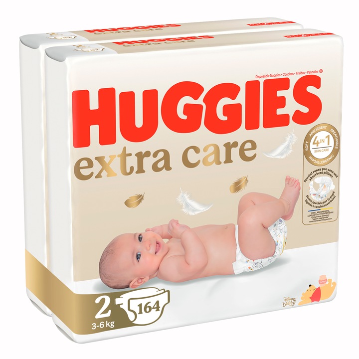 Pachet Scutece Huggies Extra Care 2, Mega, 4-6 kg, 164 buc