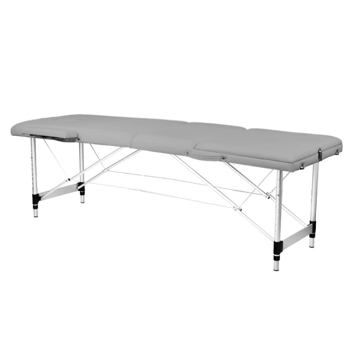 Сгъваема масажна маса Activeshop, Комфорт, Екологична кожа/Алуминий, 3 секции, Сива