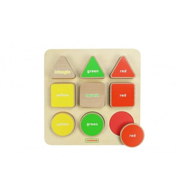 Puzzle din lemn, Forme geometrice si culori, 9 piese