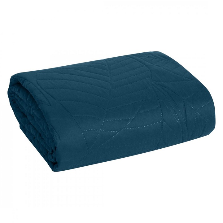 Cuvertura Pat Dublu Eurofirany Boni 6 Colectie Monocolore Matlasare Termica Cald Umplutura Elastica Model Botanic Frunze Durabila Rezistenta 210x170 cm Albastru Decor Dormitor Modern