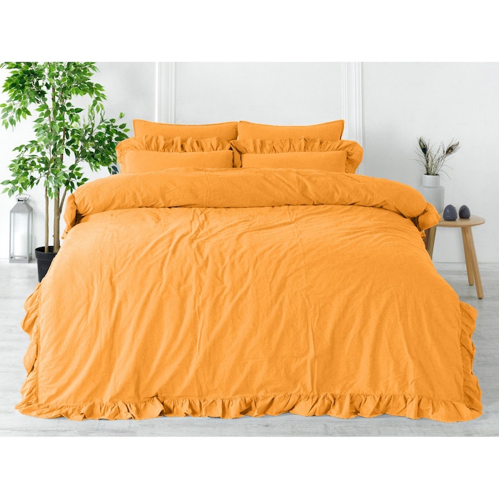 Памучен комплект спално бельо, Лимасо, 160x200/2x(70x80), оранжев