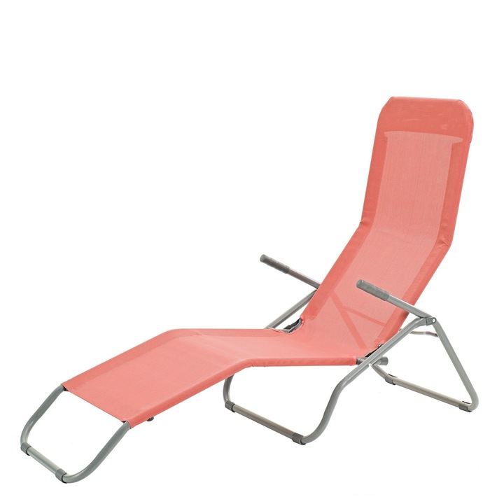 Sezlong pliabil, otel/textil, 142 x 60 x 99 cm, rosu