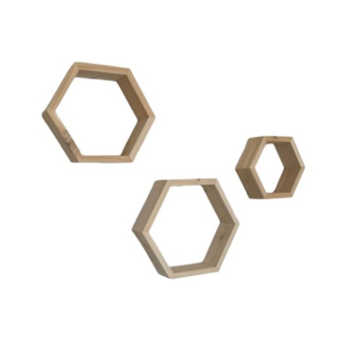 Három fali polc készlet, Arkansas, GOT WOOD, natúr, 37,5 x 32,5 x 9,5 cm