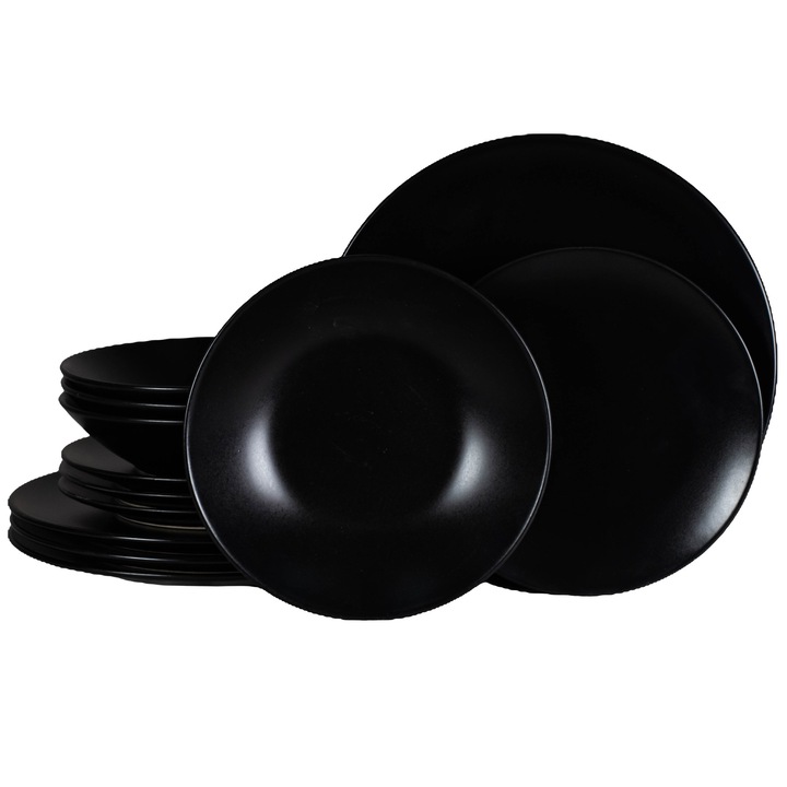 Set farfurii 12 piese, pentru 4 persoane, Abyss, Cesiro, Negru Mat
