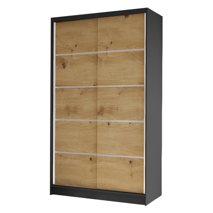 Dulap Masero IV, MIRJAN 24, 100x200x58 cm, negru/ stejar